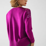 Q2 Fuchsia Long Sleeve Sweater With Sequins on The Shoulders