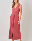 Mystree - Modal Ribbed Surplice Neck Jumpsuit