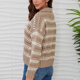 MILIO MILANO - STRIPE HOLE KNIT COLLARED CADIGAN