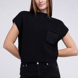 Mock Neck Short Sleeve Cropped Sweater, Zenana