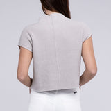 Mock Neck Short Sleeve Cropped Sweater, Zenana