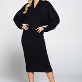 Sweater Knit Dolman Sleeve Midi Dress