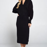 Sweater Knit Dolman Sleeve Midi Dress