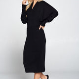 Sweater Knit Dolman Sleeve Midi Dress
