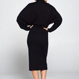 Sweater Knit Dolman Sleeve Midi Dress