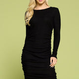 Drawstring Ruched Side Rib-knit Dress, Renee C