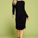 Drawstring Ruched Side Rib-knit Dress, Renee C