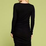 Drawstring Ruched Side Rib-knit Dress, Renee C