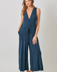 Mystree - Modal Ribbed Surplice Neck Jumpsuit