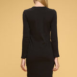 Cotton Rib Knit Midi Bodycon Dress with Buttons, Renee C