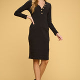 Cotton Rib Knit Midi Bodycon Dress with Buttons, Renee C