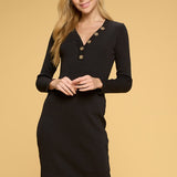 Cotton Rib Knit Midi Bodycon Dress with Buttons, Renee C