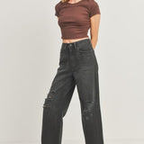 RIPPED DAD JEAN, Just Black Denim
