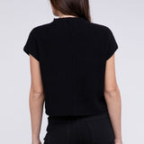 Mock Neck Short Sleeve Cropped Sweater, Zenana