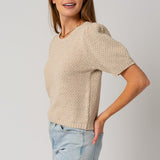 Puff Sleeve Round Neck Texture Sweater Top, Gilli