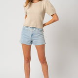 Puff Sleeve Round Neck Texture Sweater Top, Gilli