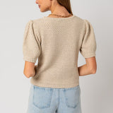 Puff Sleeve Round Neck Texture Sweater Top, Gilli