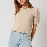 Puff Sleeve Round Neck Texture Sweater Top, Gilli