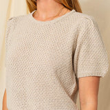 Puff Sleeve Round Neck Texture Sweater Top, Gilli