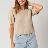 Puff Sleeve Round Neck Texture Sweater Top, Gilli