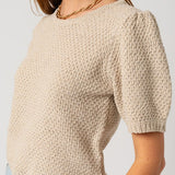 Puff Sleeve Round Neck Texture Sweater Top, Gilli