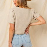 Puff Sleeve Round Neck Texture Sweater Top, Gilli