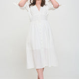 PUFF SLEEVE TEXTURED BUTTON DOWN MIDI DRESS, Jade by Jane(Plus size only)