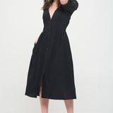 PUFF SLEEVE TEXTURED BUTTON DOWN MIDI DRESS, Jade by Jane(Plus size only)