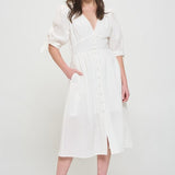 PUFF SLEEVE TEXTURED BUTTON DOWN MIDI DRESS, Jade by Jane(Plus size only)