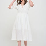 PUFF SLEEVE TEXTURED BUTTON DOWN MIDI DRESS, Jade by Jane(Plus size only)