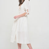 PUFF SLEEVE TEXTURED BUTTON DOWN MIDI DRESS, Jade by Jane(Plus size only)