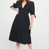 PUFF SLEEVE TEXTURED BUTTON DOWN MIDI DRESS, Jade by Jane(Plus size only)