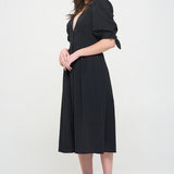 PUFF SLEEVE TEXTURED BUTTON DOWN MIDI DRESS, Jade by Jane(Plus size only)