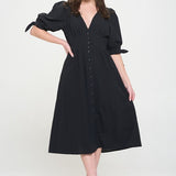 PUFF SLEEVE TEXTURED BUTTON DOWN MIDI DRESS, Jade by Jane(Plus size only)
