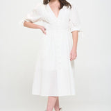 PUFF SLEEVE TEXTURED BUTTON DOWN MIDI DRESS, Jade by Jane(Plus size only)