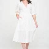 PUFF SLEEVE TEXTURED BUTTON DOWN MIDI DRESS, Jade by Jane(Plus size only)