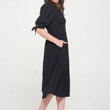 PUFF SLEEVE TEXTURED BUTTON DOWN MIDI DRESS, Jade by Jane(Plus size only)