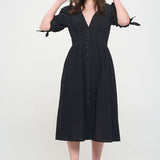PUFF SLEEVE TEXTURED BUTTON DOWN MIDI DRESS, Jade by Jane(Plus size only)