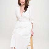 PUFF SLEEVE TEXTURED BUTTON DOWN MIDI DRESS, Jade by Jane(Plus size only)