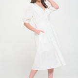 PUFF SLEEVE TEXTURED BUTTON DOWN MIDI DRESS, Jade by Jane(Plus size only)