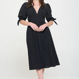 PUFF SLEEVE TEXTURED BUTTON DOWN MIDI DRESS, Jade by Jane(Plus size only)