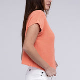 Mock Neck Short Sleeve Cropped Sweater, Zenana