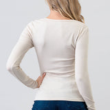 Hashttag - Ribbed Henley Long Sleeve Top
