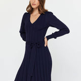 Current Air - Pleated Sweater Mini Dress W/waist Tie