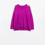 Q2 Fuchsia Long Sleeve Sweater With Sequins on The Shoulders