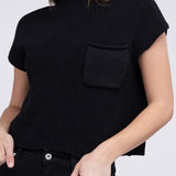 Mock Neck Short Sleeve Cropped Sweater, Zenana