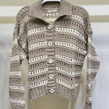 MILIO MILANO - STRIPE HOLE KNIT COLLARED CADIGAN
