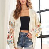 ADORA Plus Size Contrast Crochet Open Front Long Sleeve Cardigan