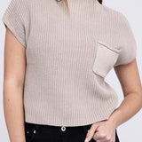 Mock Neck Short Sleeve Cropped Sweater, Zenana