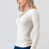 Hashttag - Ribbed Henley Long Sleeve Top